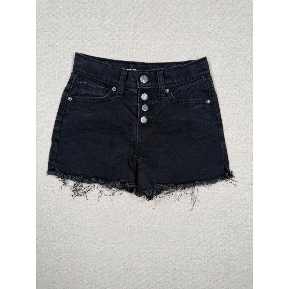 Old Navy Girls Black High Rise Button Fly Frayed Hem Denim Shorts Size 7